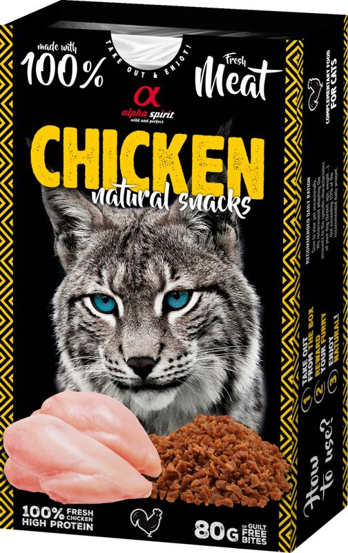 Alpha Spirit Naturals Chicken 80g | Kornfri Kattesnacks